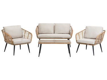Garden Lounge Set with Table 4 Seater CORINTH II PE Rattan Natural