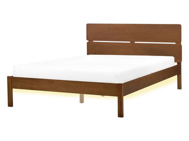 Bed met LED-verlichting Hout BOISSET 140 x 200 cm Donkerbruin