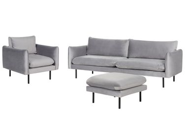 Ensemble de salon 5 places VINTERBRO Velours Gris avec ottoman