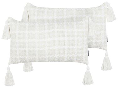 Lot de 2 coussins décoratifs DOURIS 30 x 60 cm Beige clair À carreaux