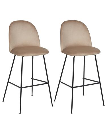 Set van 2 barstoelen ARCOLA Fluweel Taupe