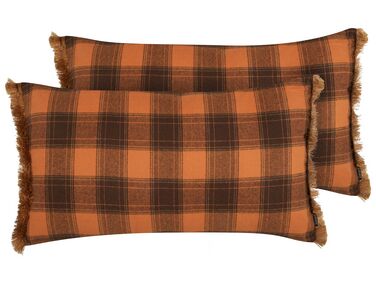 Lot de 2 coussins décoratifs BARJA 40 x 70 cm Orange À carreaux