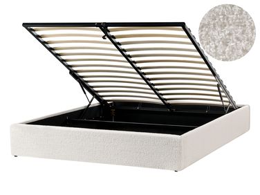 Opbergbed zonder hoofdbord Bouclé DINAN 140 x 200 cm Gebroken wit
