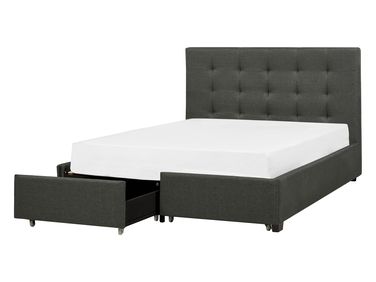 Bed with Storage Drawers Fabric LA ROCHELLE 140 x 200 cm (EU Double) Dark Grey