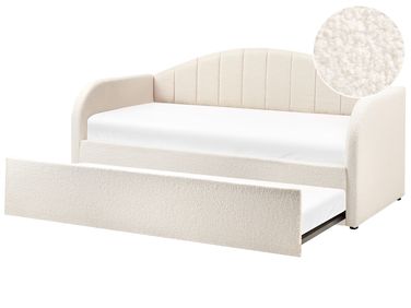 Onderschuifbed Bouclé EYBURIE 90 x 200 cm Lichtbeige