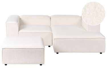 Canapé d'angle modulable 2 places ARDAL Bouclé Blanc cassé avec ottoman Côté gauche