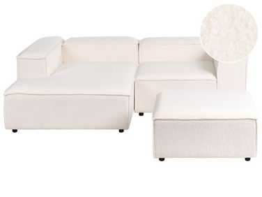 Canapé d'angle modulable 2 places ARDAL Bouclé Blanc cassé avec ottoman Côté droit