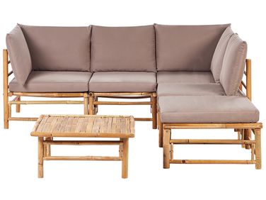 Garden Corner Sofa with Table 5 Seater CERRETO Left Hand Bamboo Taupe