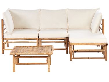 Garden Corner Sofa with Table 4 Seater CERRETO Left Hand Bamboo Off-White