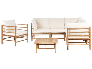 Ensemble de salon de jardin avec table 6 places CERRETO Bambou Blanc cassé