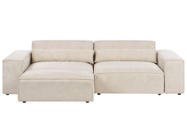 Modular Sofa 3 Seater HELLNAR Velvet Light Beige with Ottoman