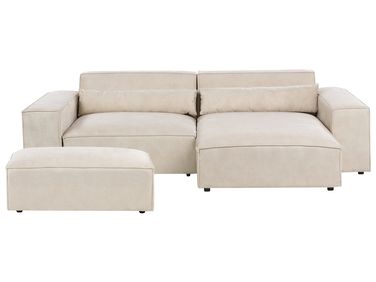 Canapé d'angle modulable 3 places HELLNAR Velours Beige clair avec ottoman Côté gauche