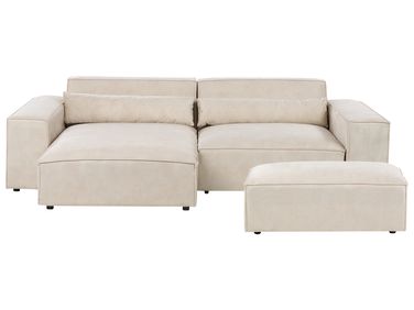 Canapé d'angle modulable 3 places HELLNAR Velours Beige clair avec ottoman Côté droit