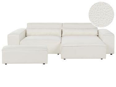 Canapé d'angle modulable 3 places HELLNAR Bouclé Blanc cassé avec ottoman Côté gauche