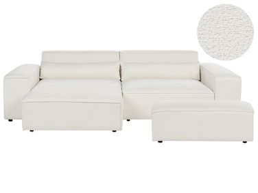 Canapé d'angle modulable 3 places HELLNAR Bouclé Blanc cassé avec ottoman Côté droit