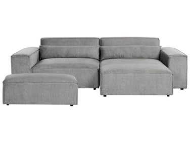 Canapé d'angle modulable 3 places HELLNAR Tissu Gris avec ottoman Côté gauche