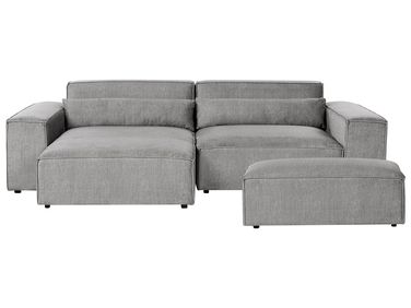 Canapé d'angle modulable 3 places HELLNAR Tissu Gris avec ottoman Côté droit