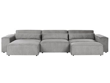 Canapé d'angle modulable 5 places HELLNAR Tissu Gris avec ottoman Côté droit