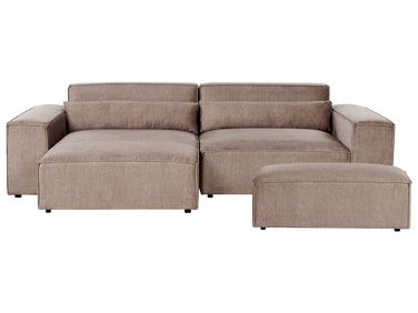 Canapé d'angle modulable 2 places HELLNAR Tissu Marron clair avec ottoman Côté droit