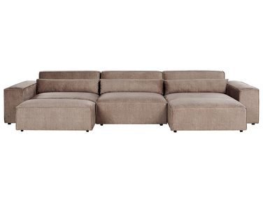 Canapé d'angle modulable 5 places HELLNAR Tissu Marron clair avec ottoman Côté gauche