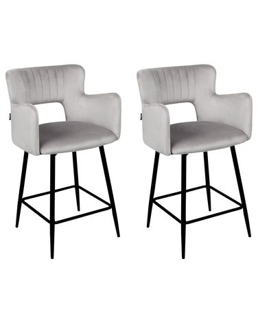 Set van 2 barstoelen SANILAC Fluweel Lichtgrijs