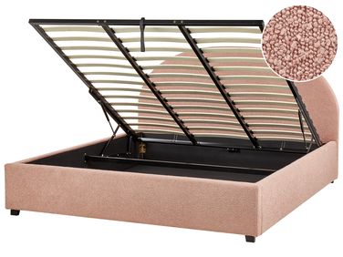 Ottoman Bed Boucle VAUCLUSE 180 x 200 cm (EU Super King) Pastel Pink