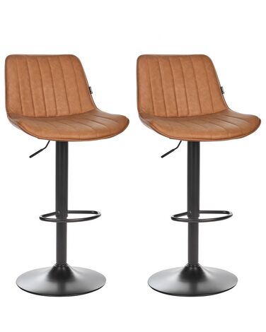 Set van 2 barstoelen DUBROVNIK Kunstleer draaibaar Goudbruin