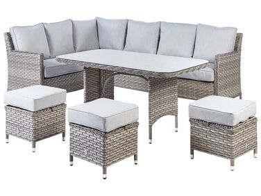 Ensemble de salon de jardin avec table et ottoman 9 places LACONA Côté droit Polyrotin Gris clair