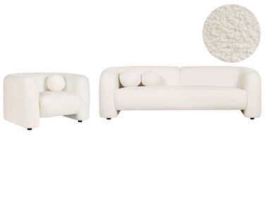 Living Room Set 4 Seater LEIREN Boucle White