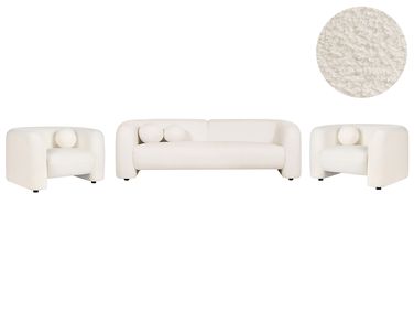 Living Room Set 5 Seater LEIREN Boucle White