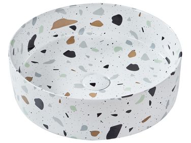 Countertop Basin NULES ⌀ 400 mm Ceramic White Terrazzo