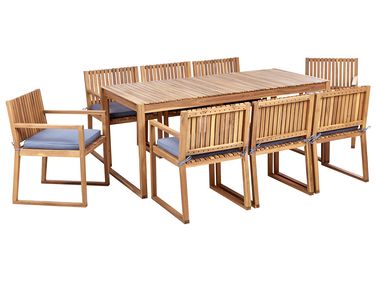 Salle à manger de jardin 8 places SASSARI II avec coussins Bois d'acacia certifié Bleu