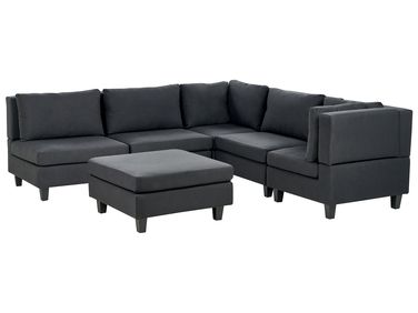 Modular Corner Sofa 5 Seater UNSTAD Fabric Black with Ottoman Left Hand