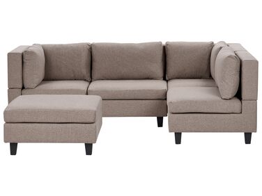 Modular Corner Sofa 4 Seater UNSTAD Fabric Brown with Ottoman Left Hand