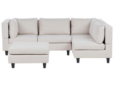 Modular Corner Sofa 4 Seater UNSTAD Fabric Light Beige with Ottoman Left Hand