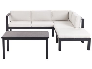 Garden Corner Sofa with Table 5 Seater MESSINA Left Hand Metal Off-White