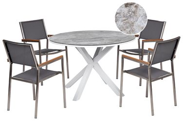 Garden Dining Set 4 Seater MALETTO/GROSSETO Metal Marble Effect Grey/ White