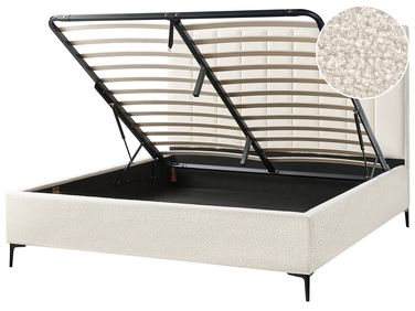 Bed met opbergruimte Bouclé SEZANNE 180 x 200 cm Gebroken wit
