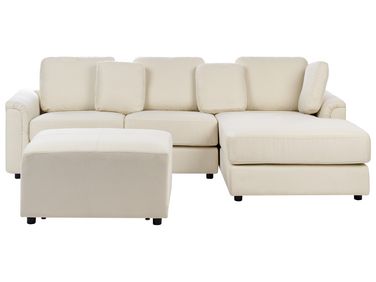 Canapé d'angle 4 places KOHLO Tissu Beige clair avec ottoman Côté gauche