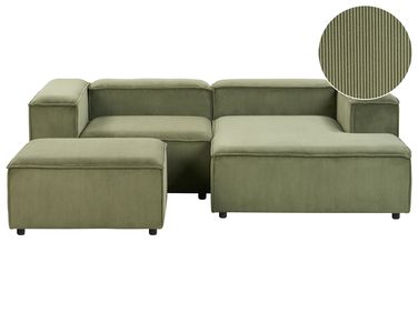 Canapé d'angle modulable 3 places ARDAL Velours côtelé Vert avec ottoman Côté gauche