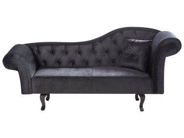 Chaise longue côté droit LATTES II Velours Noir avec coussin