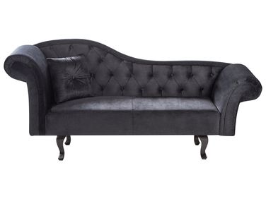 Chaise longue côté gauche LATTES II Velours Noir avec coussin