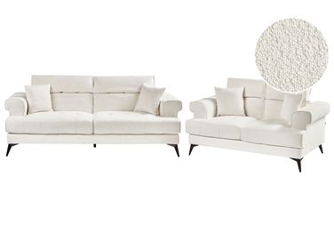 Living Room Set 5 Seater SKIVE Boucle White