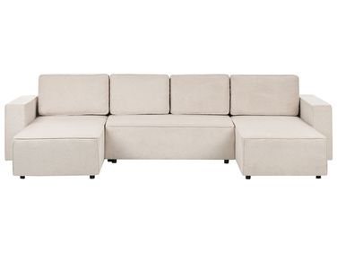 U-Shape Sofa Bed 4 Seater VATNE Fabric Light Beige with Storage