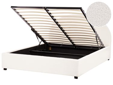Bed met opbergruimte Bouclé VAUCLUSE 160 x 200 cm Gebroken wit