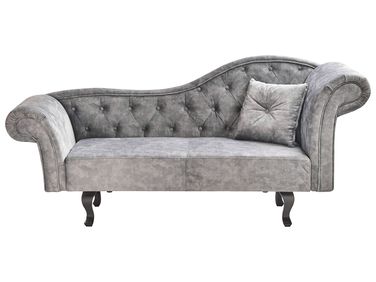 Rechtszijdige chaise longue LATTES II Fluweel Grijs met kussen