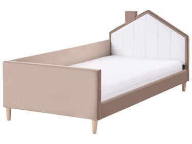 Kinderbed Huis Fluweel KERVAN 90 x 200 cm Lichtbruin