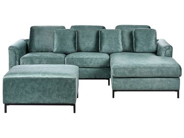 Canapé d'angle 5 places OSLO Velours Bleu paon avec ottoman Côté gauche