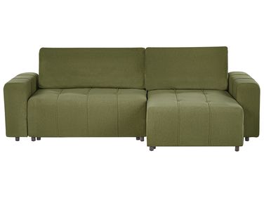 Corner Sofa Bed 3 Seater INNVIK Fabric Green with Storage Left Hand