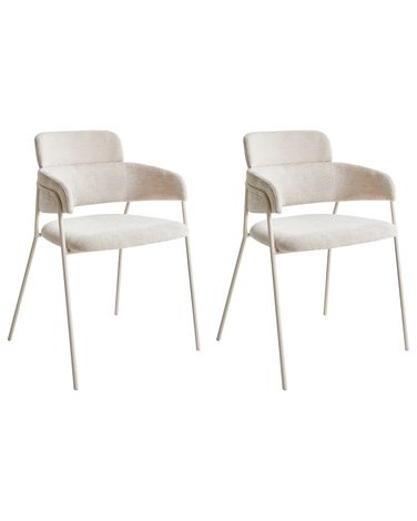 Lot de 2 chaises de salle à manger PAONIA Tissu chenille Beige clair